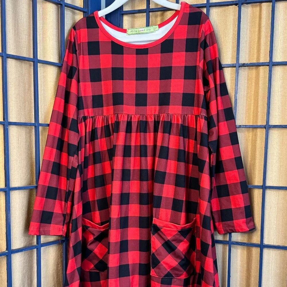 Millie Loves Lily Red Buffalo Plaid Tunic Girl's Dress – Size 8 - Picture 2 of 6